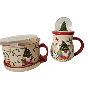 Temptations by Tara Christmas Gnome Snow Globe Mug & Soup with Lid Trivet QVC